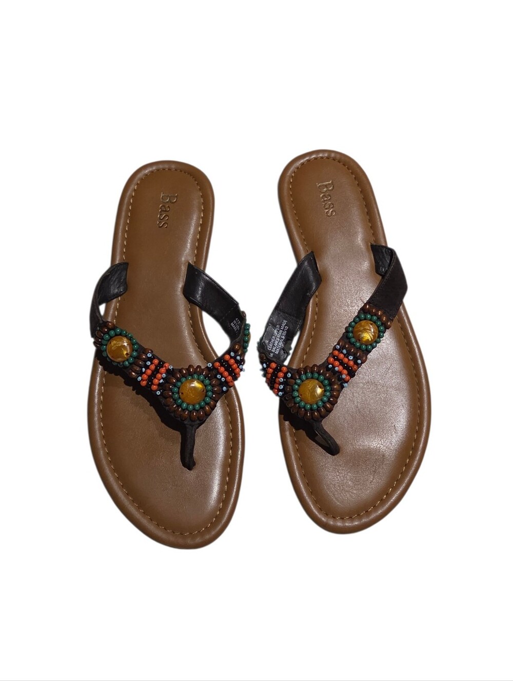 Bass Beaded Strap Leather Flip-Flops Thong Sandals 8M